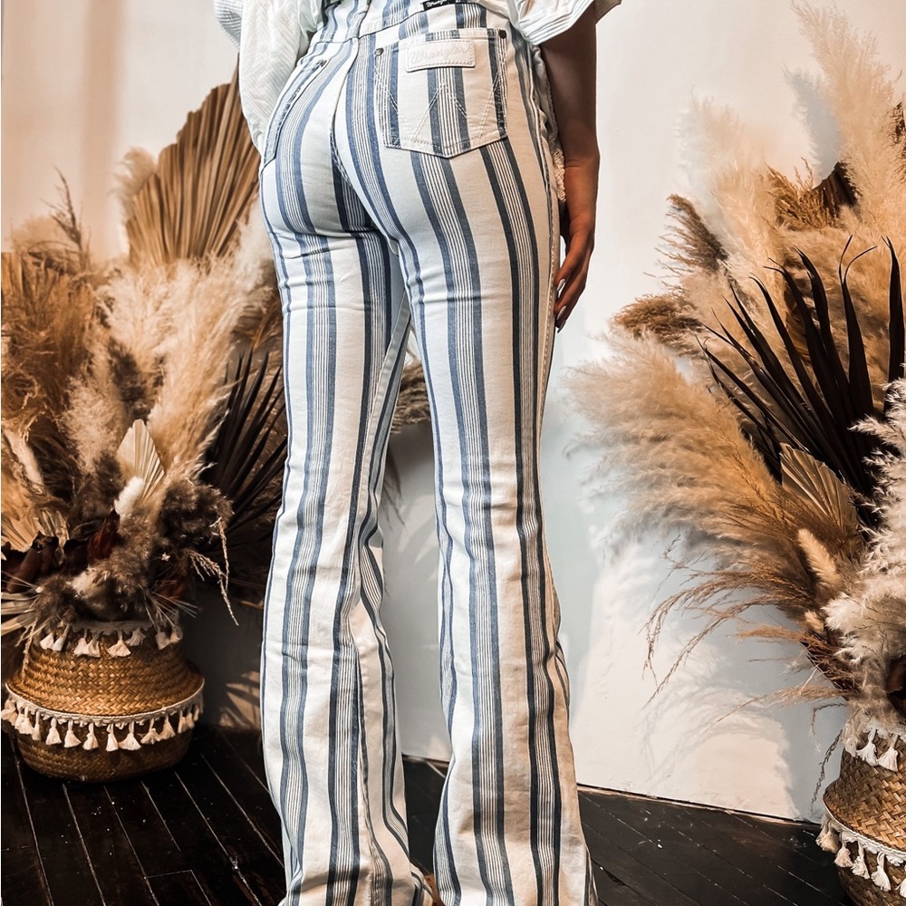 Wrangler Blue and White Striped Flare Jeans